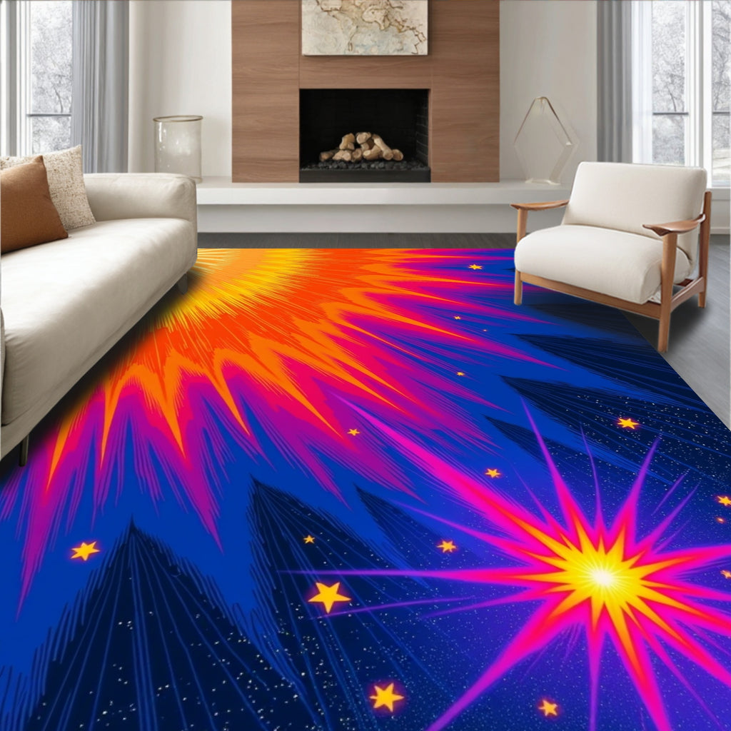 Vibrant Starburst Night Sky Rug