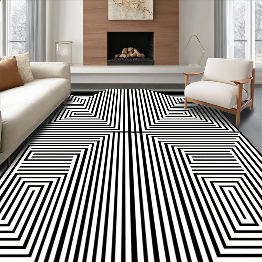 Modern Parallel Lines Geometric Pattern Rug