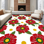 Red Flower Yellow Dot Pattern Rug