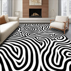 Abstract Black White Swirl Pattern Rug