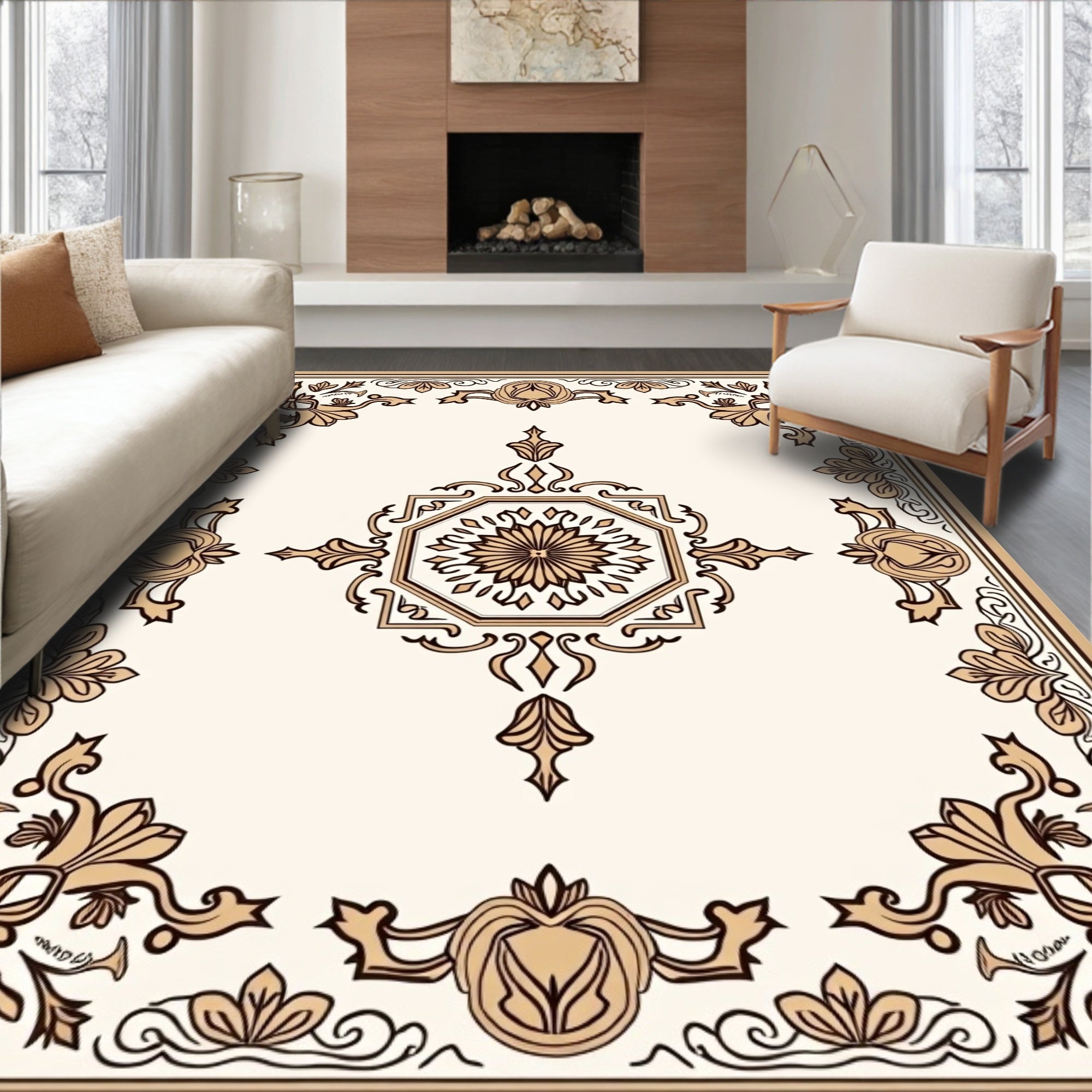Classic Floral Octagon Frame Rug