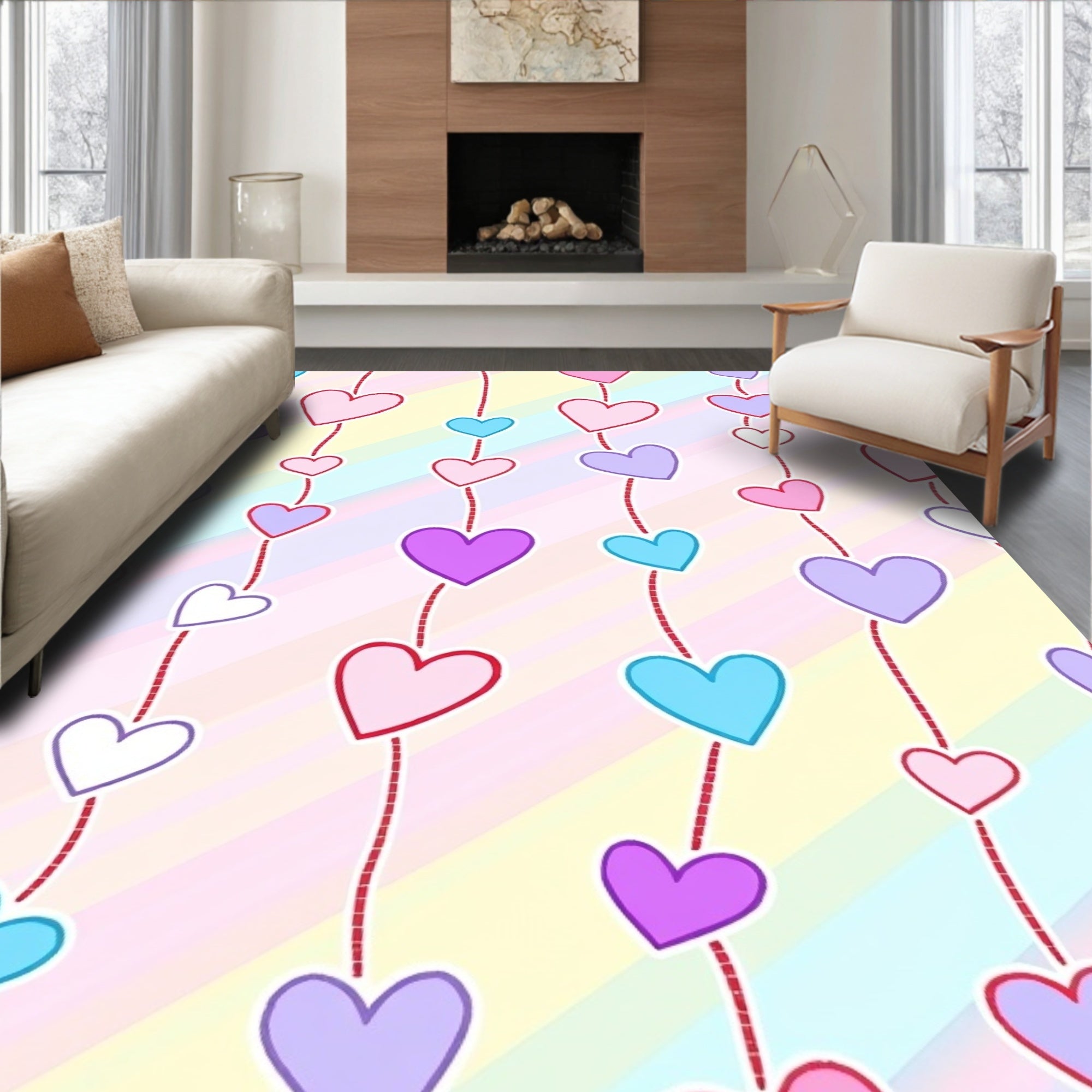 Pastel Heart Dangle Design Rug