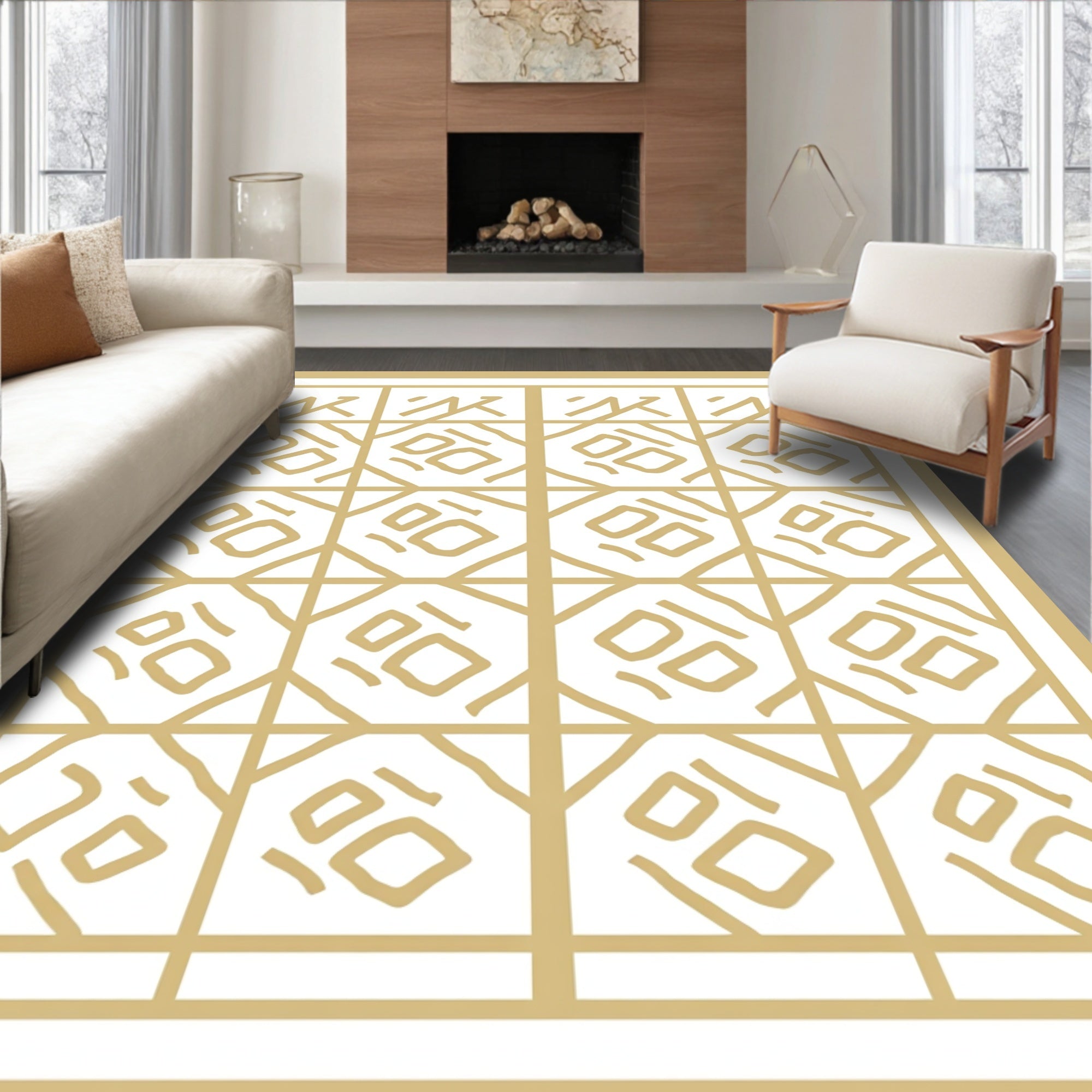 Geometric Grid Art Deco Pattern Rug