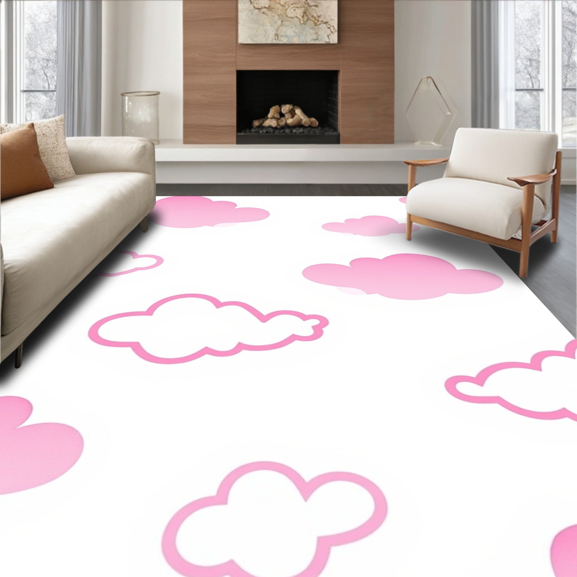 Pink Cloud Patterned Gentle Rug
