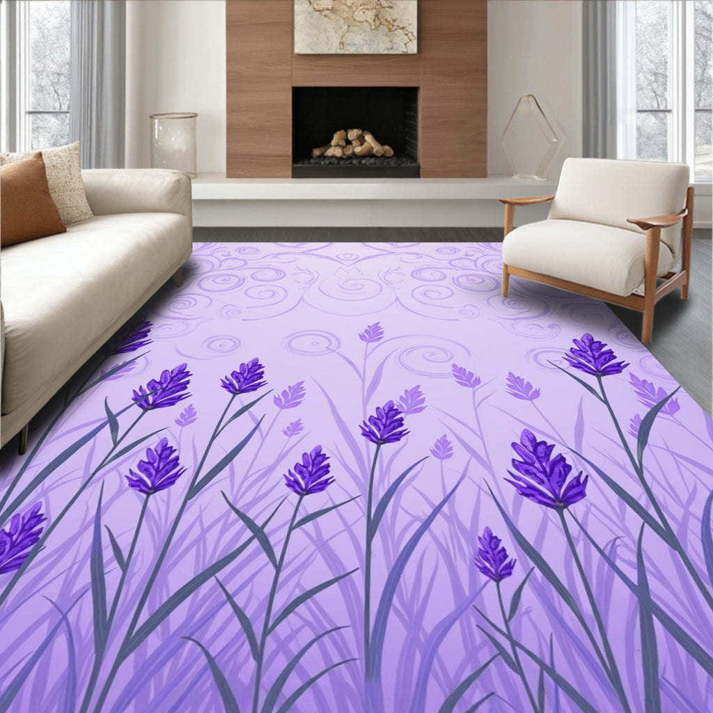 Purple Lavender Field Scrollwork Accent Rug