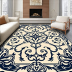 Classic Dark Blue Swirl Floral Pattern Rug