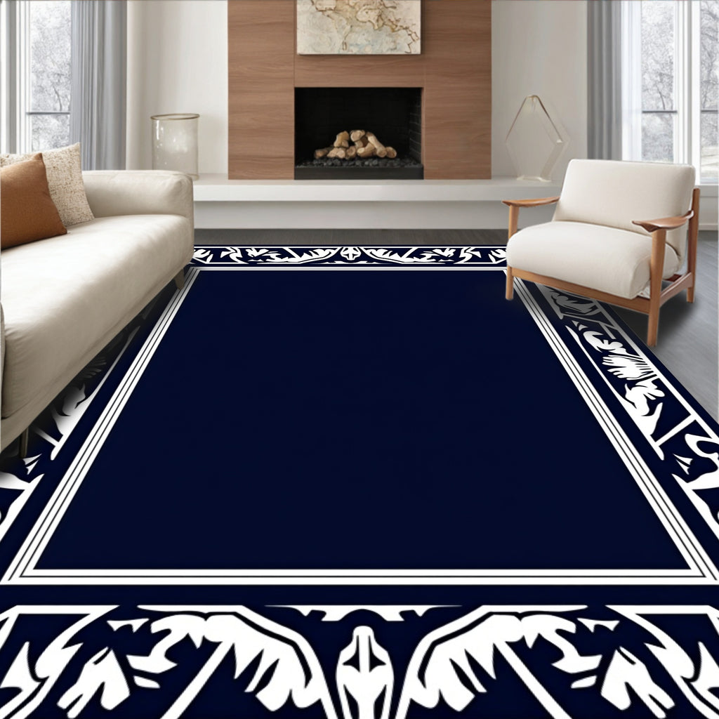 Classic White Leaf Scroll Frame Rug