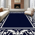 Classic White Leaf Scroll Frame Rug