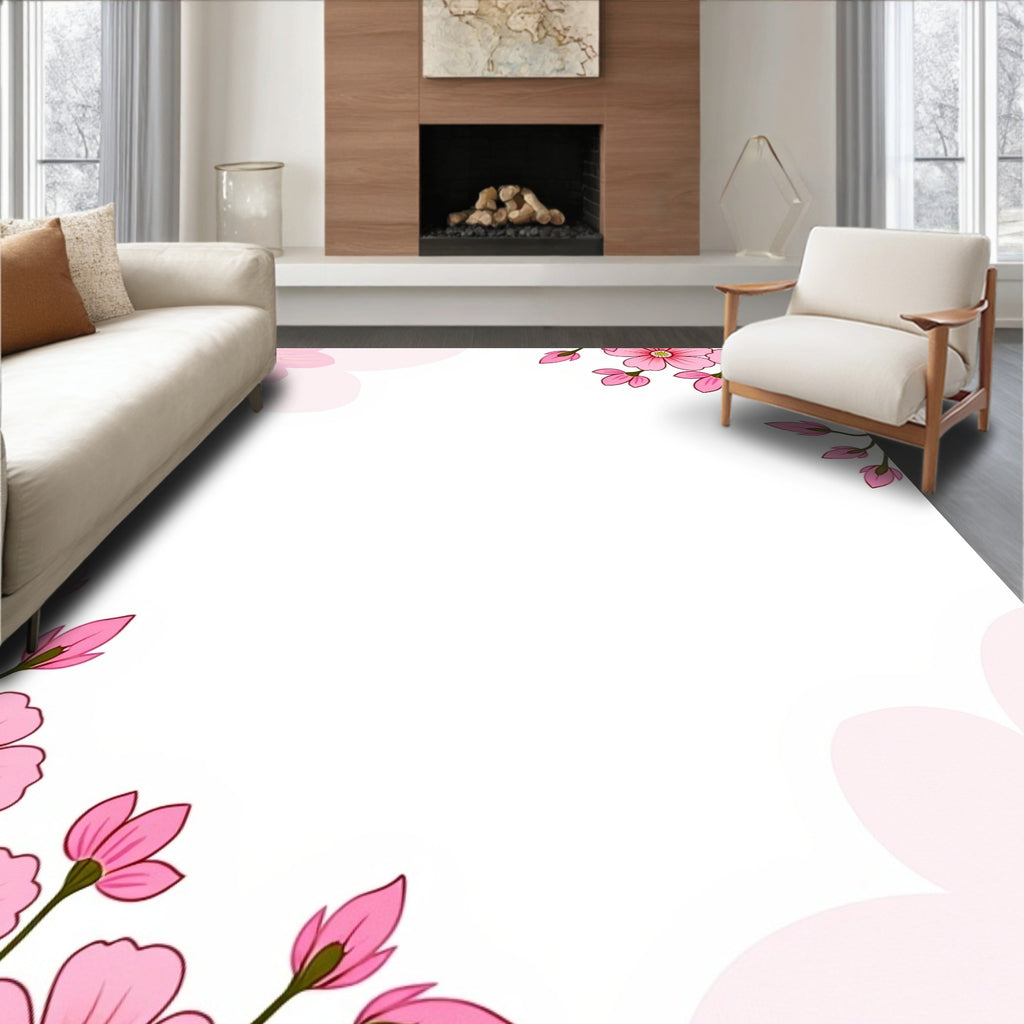 Pink Floral Design Border Rug