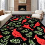 Red Cardinal Bird Green Leaf Floral Rug