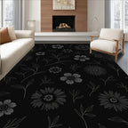 Dark Floral Line Art Pattern Rug