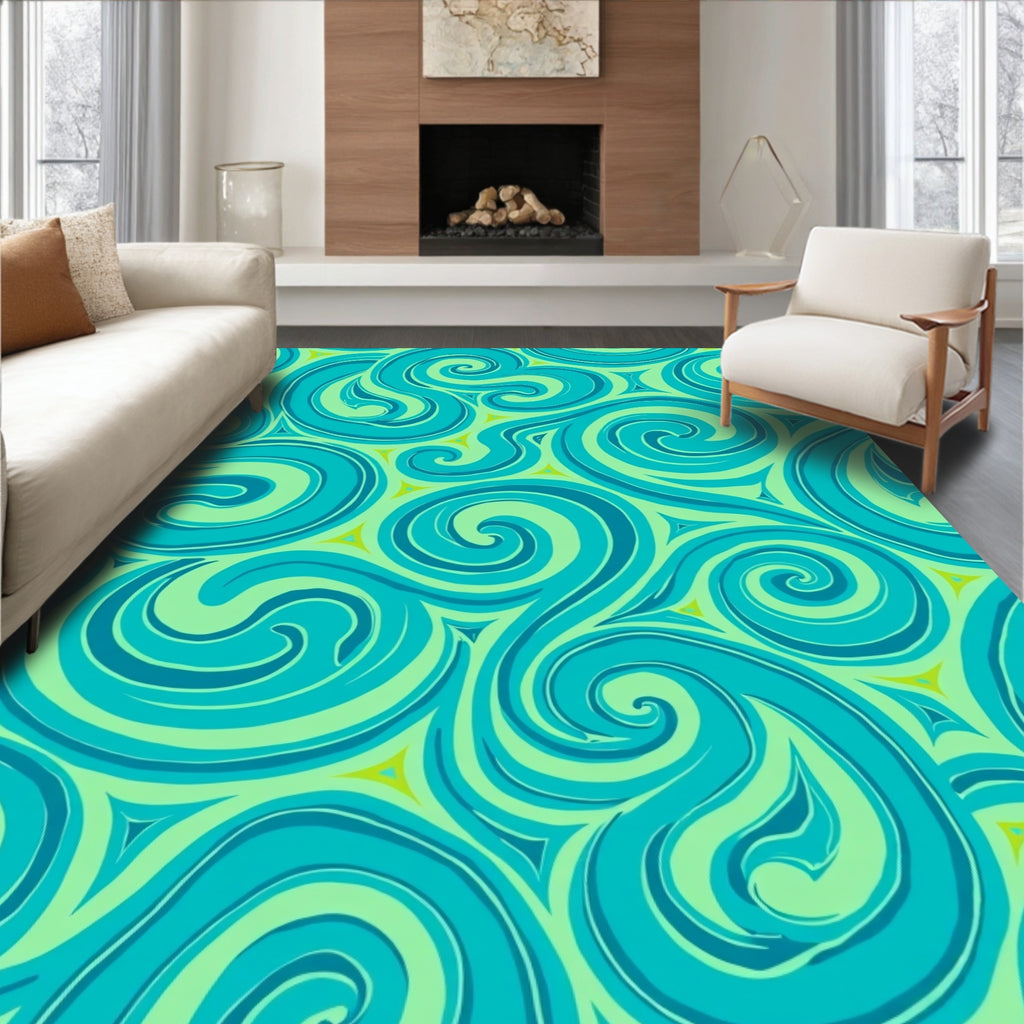 Flowing Teal Swirl Abstract Design Rug
