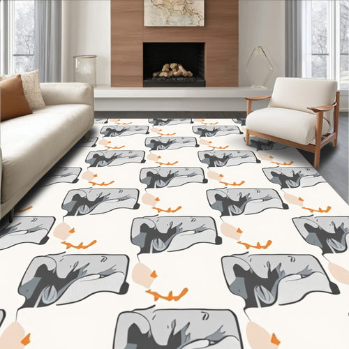Abstract Grey Orange Modern Pattern Rug