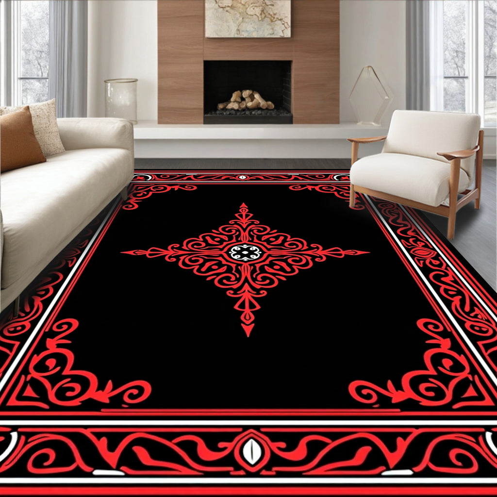 Bold Red White Ornamental Design Rug
