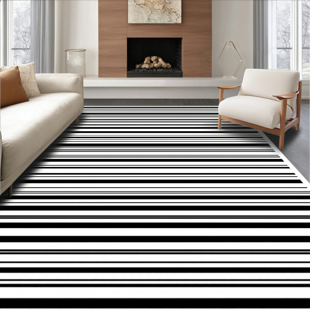 Minimalist Black White Stripe Pattern Rug
