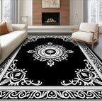 Ornate Monochromatic Mandala Border Design Rug