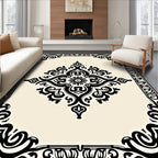 Black Damask Floral Ornate Design Rug