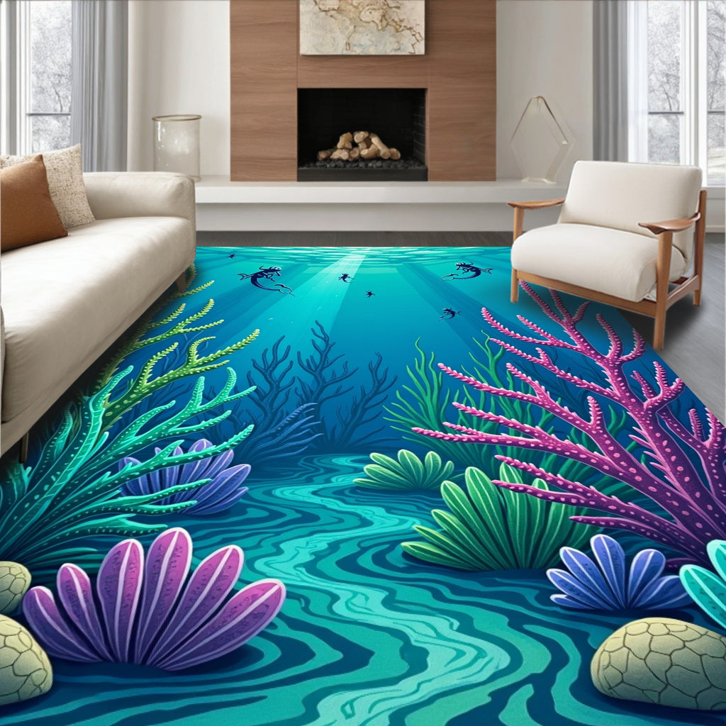 Underwater Scene With Coral Divers Rug
