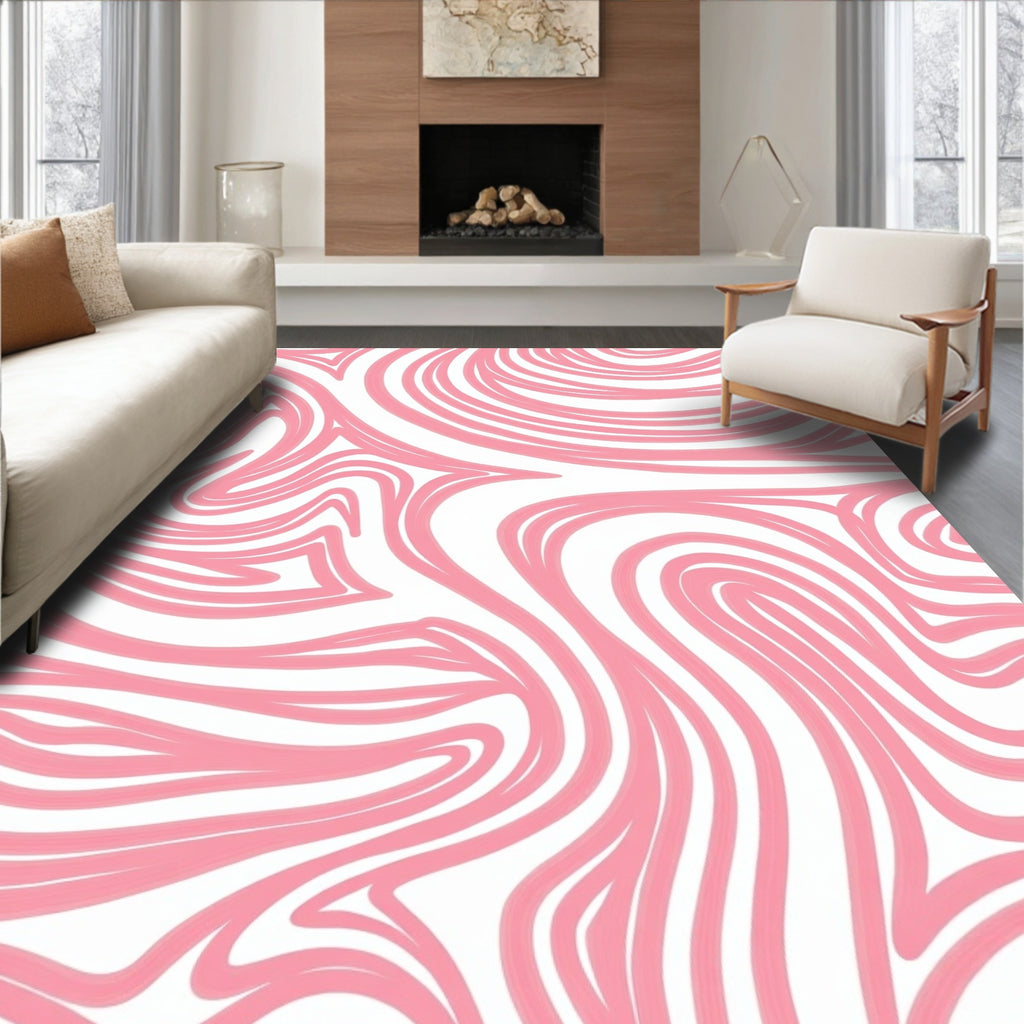 Swirl Pattern Pink White Abstract Rug