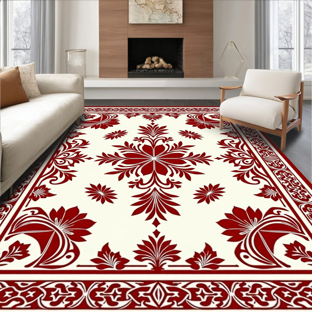 Elegant Red Floral Medallion Pattern Rug