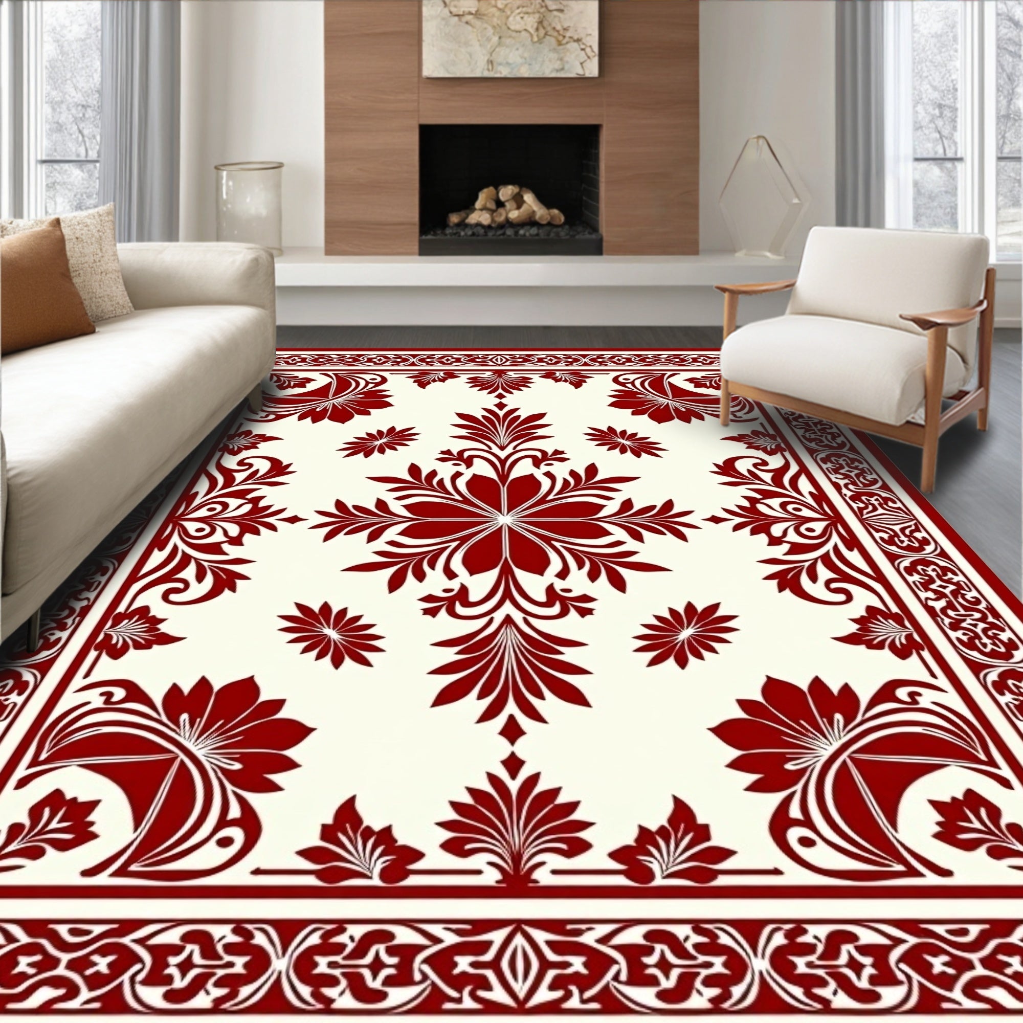 Elegant Red Floral Medallion Pattern Rug