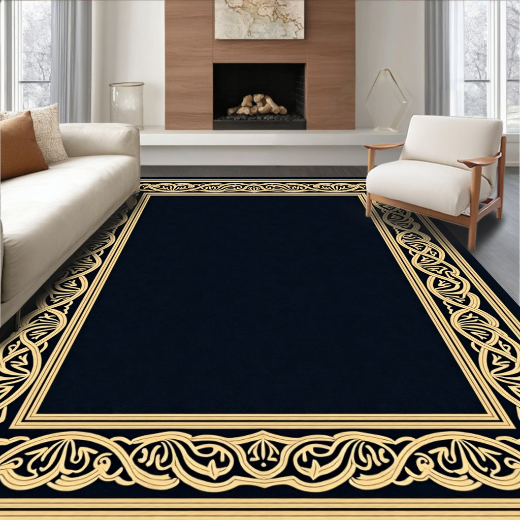 Intricate Golden Scrollwork Border Design Rug