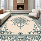 Ornate Teal Sunburst Floral Square Rug