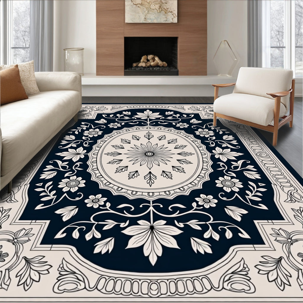 Ornate Floral Leaf Medallion Rug
