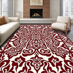 Rich Red Damask Scroll Pattern Rug