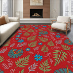 Red Floral Fern Pattern Design Rug