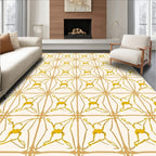 Cream and Gold Interlocking Geometric Design Rug