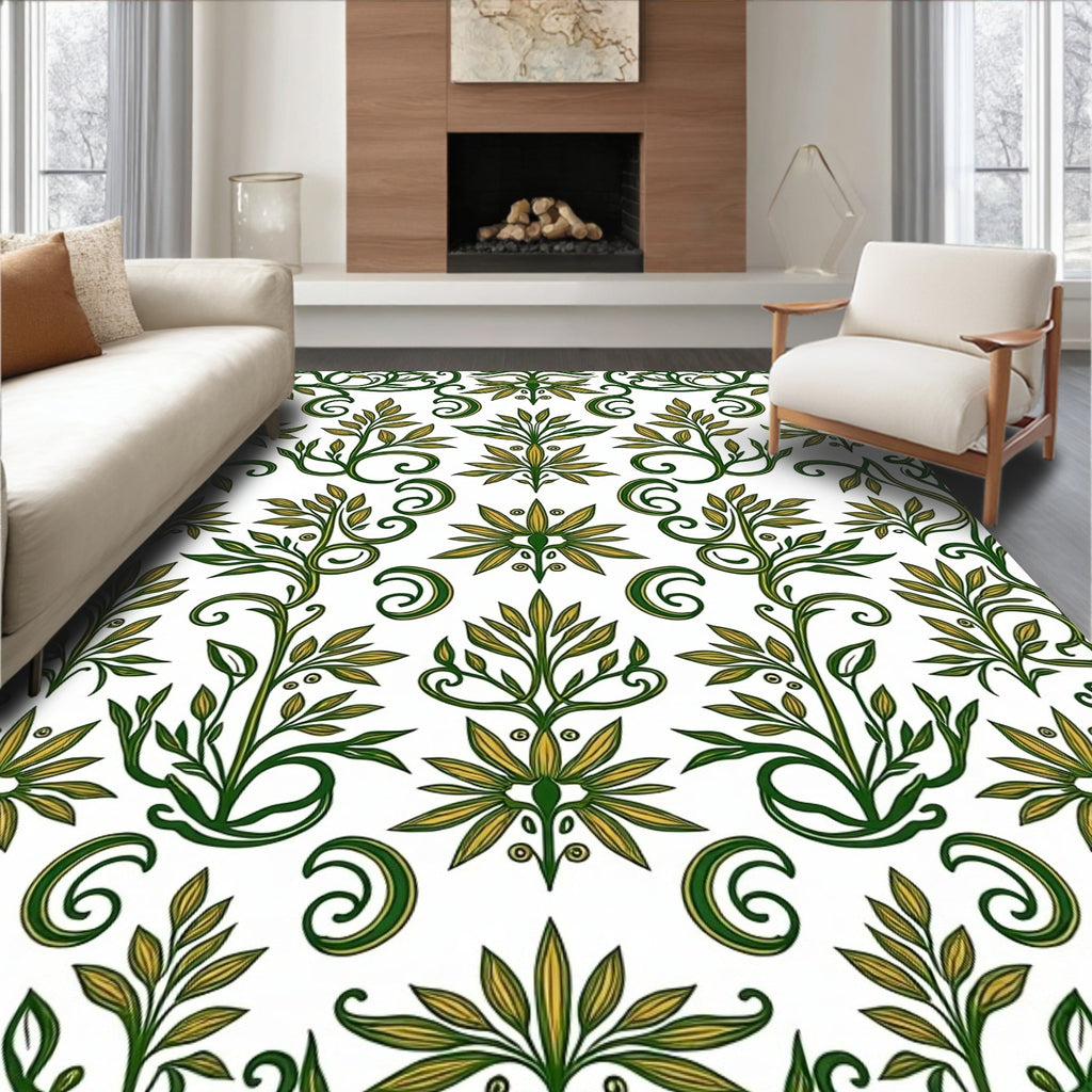 Art Nouveau Green Floral Vines Rug