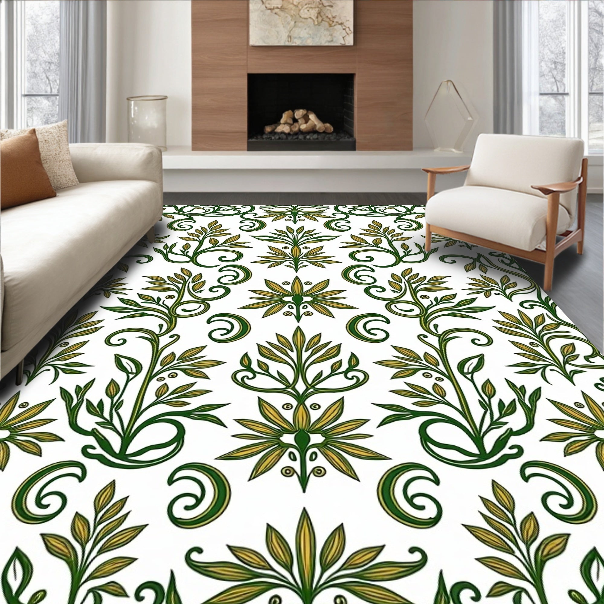 Art Nouveau Green Floral Vines Rug