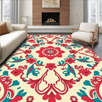 Red Teal Floral Symmetry Rug