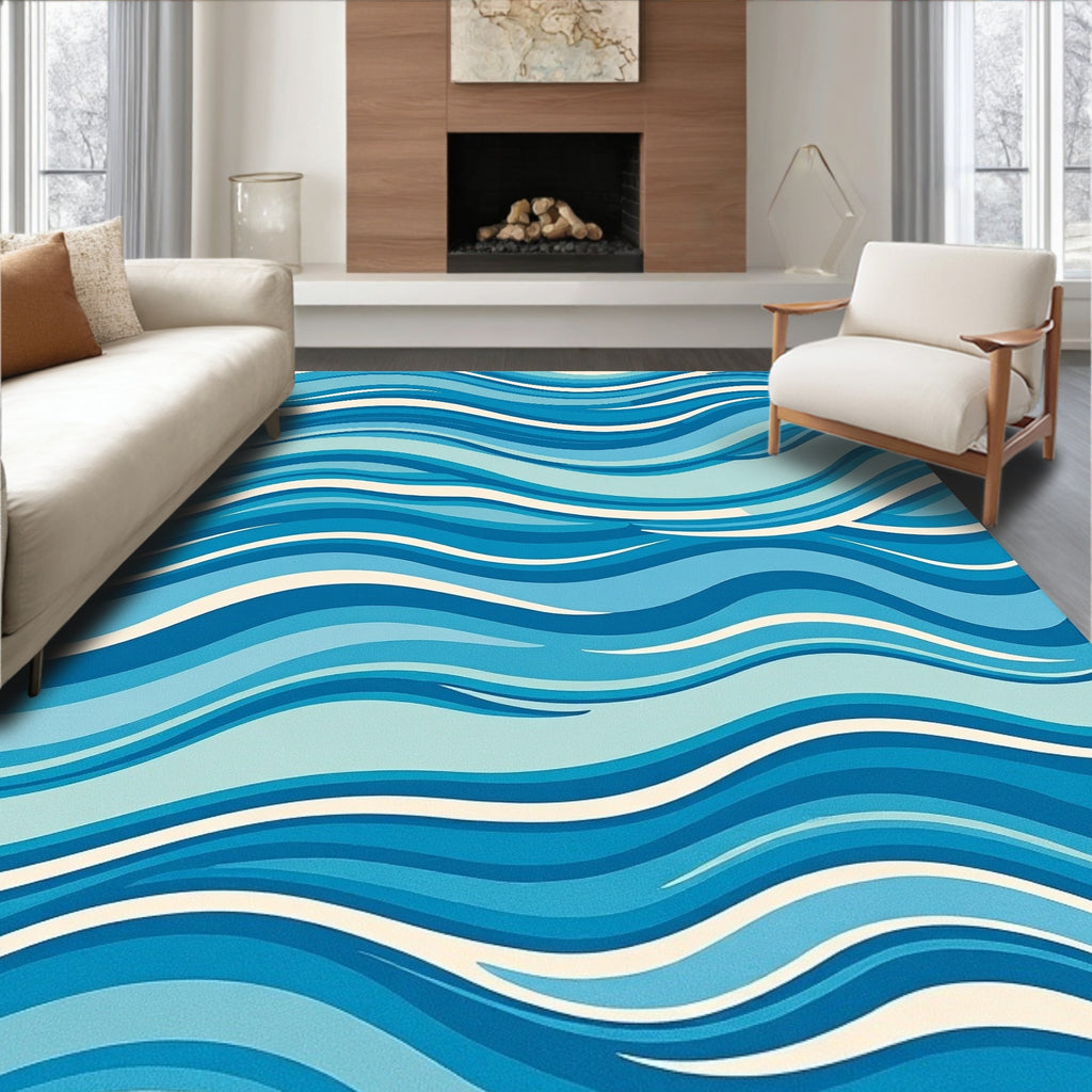 Blue White Wavy Rug