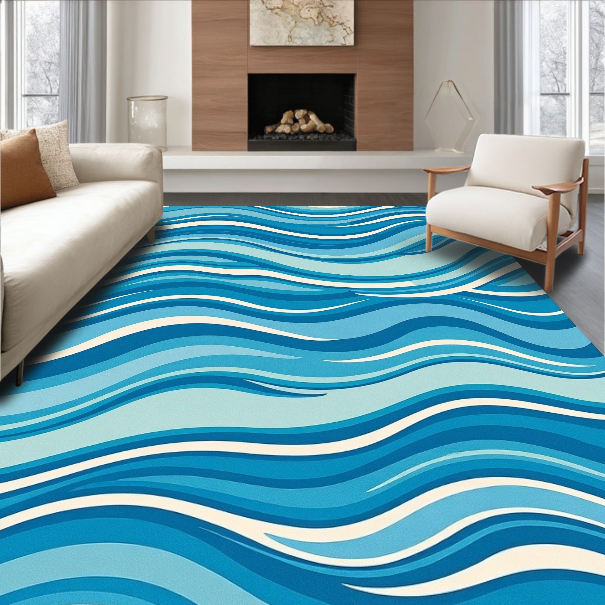 Blue White Wavy Rug