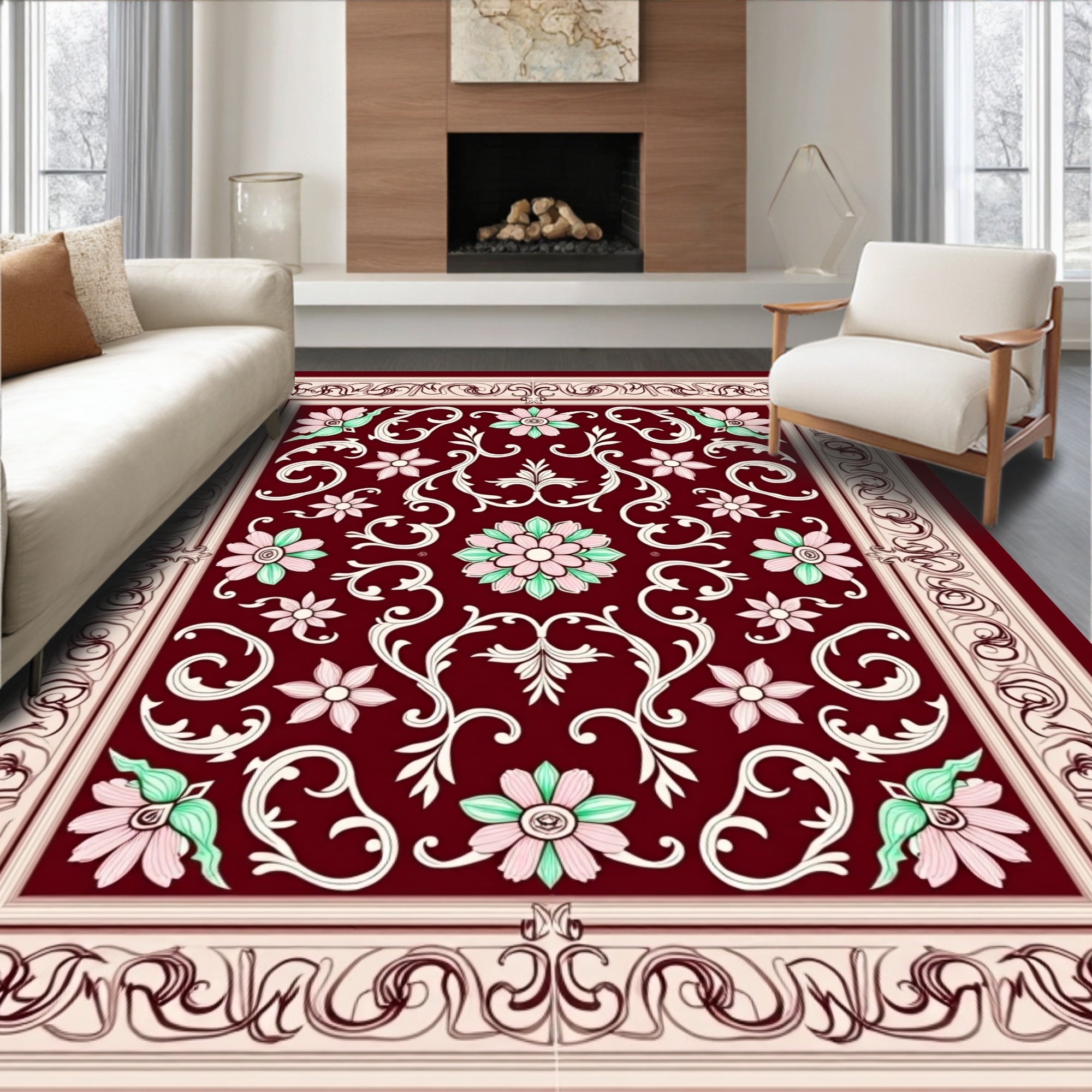 Elegant Floral Vines And Scrolls Rug