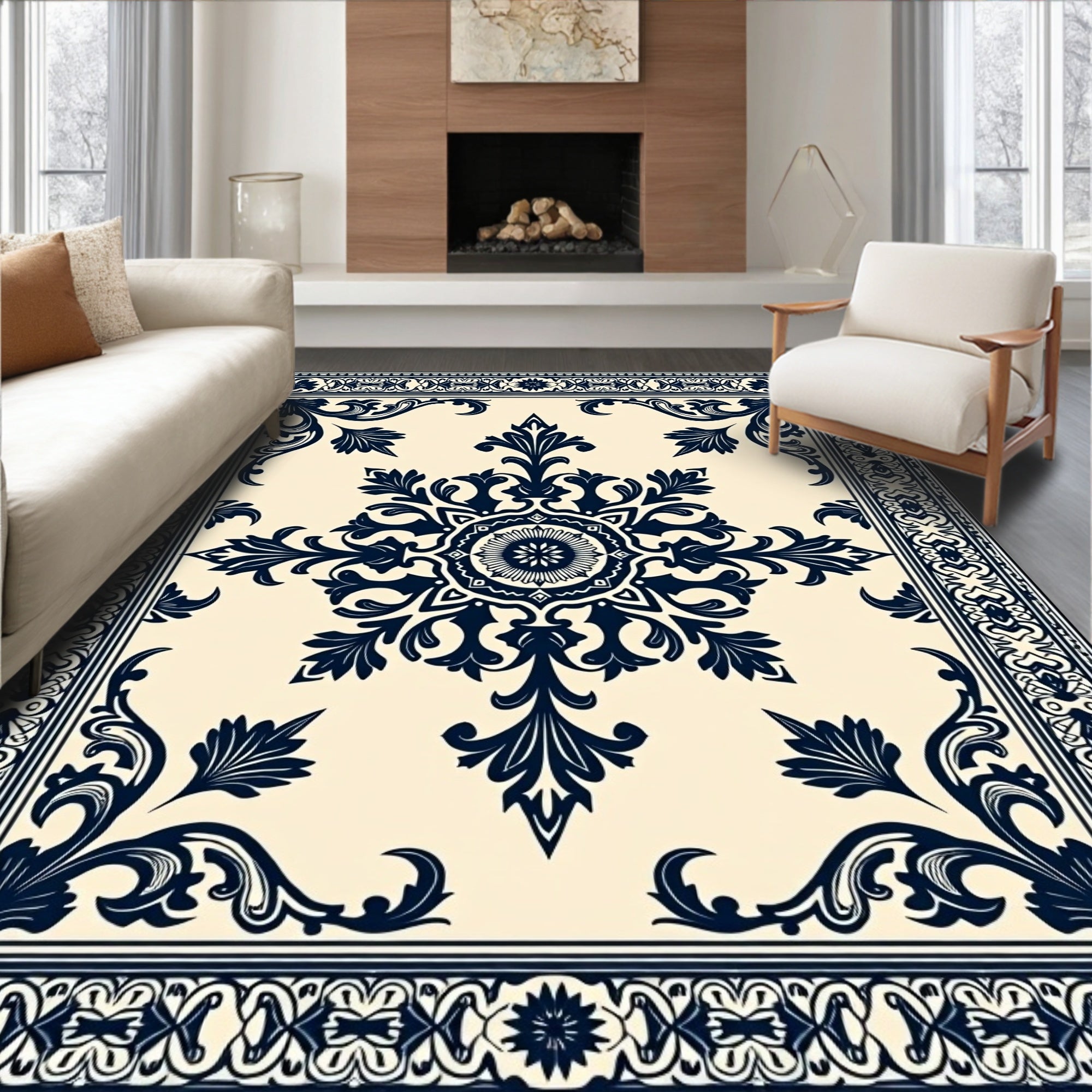 Classic Floral Medallion Border Design Rug