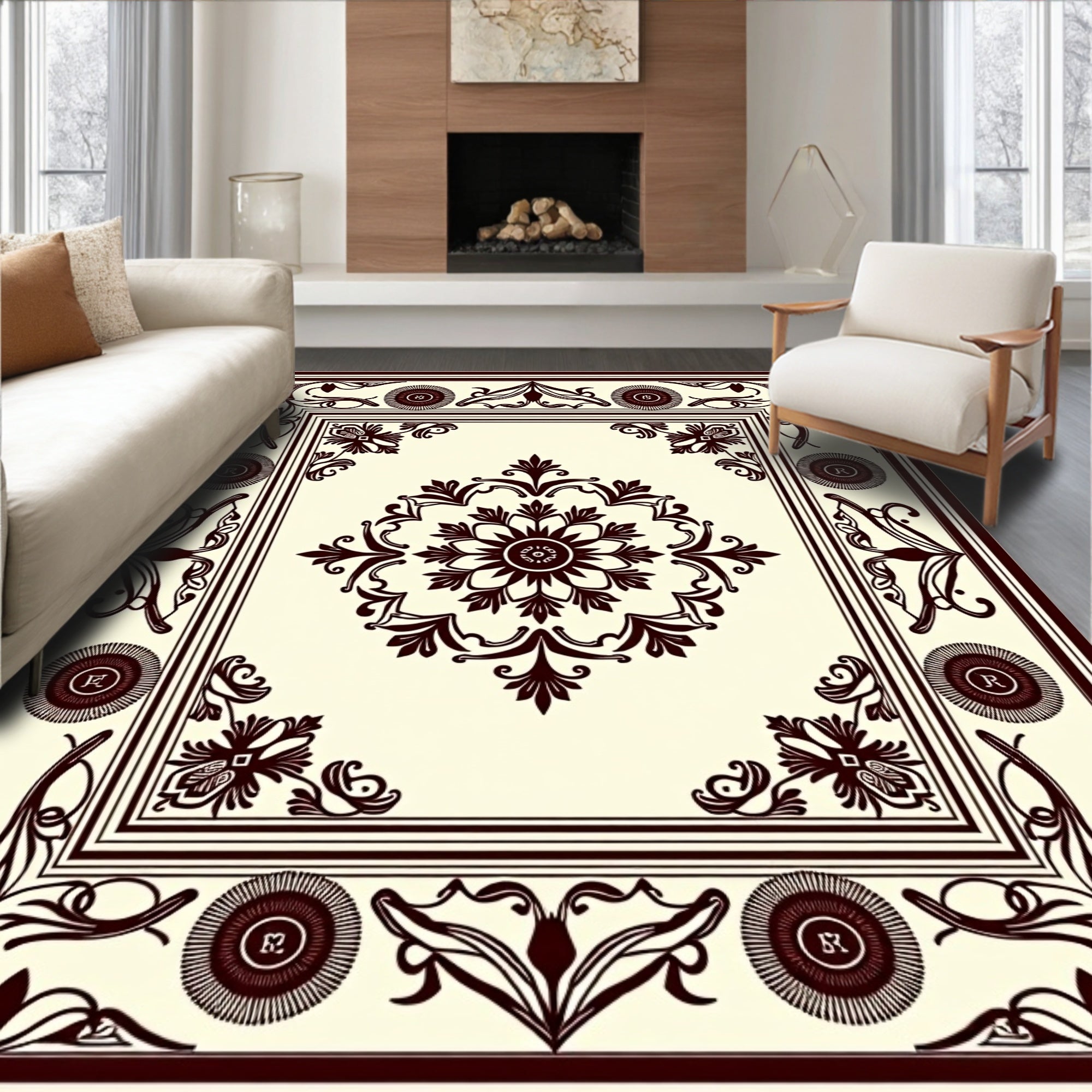 Classic Floral Medallion Dark Pattern Rug