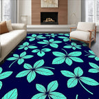 Aqua Leaf Pattern on Dark Blue Rug