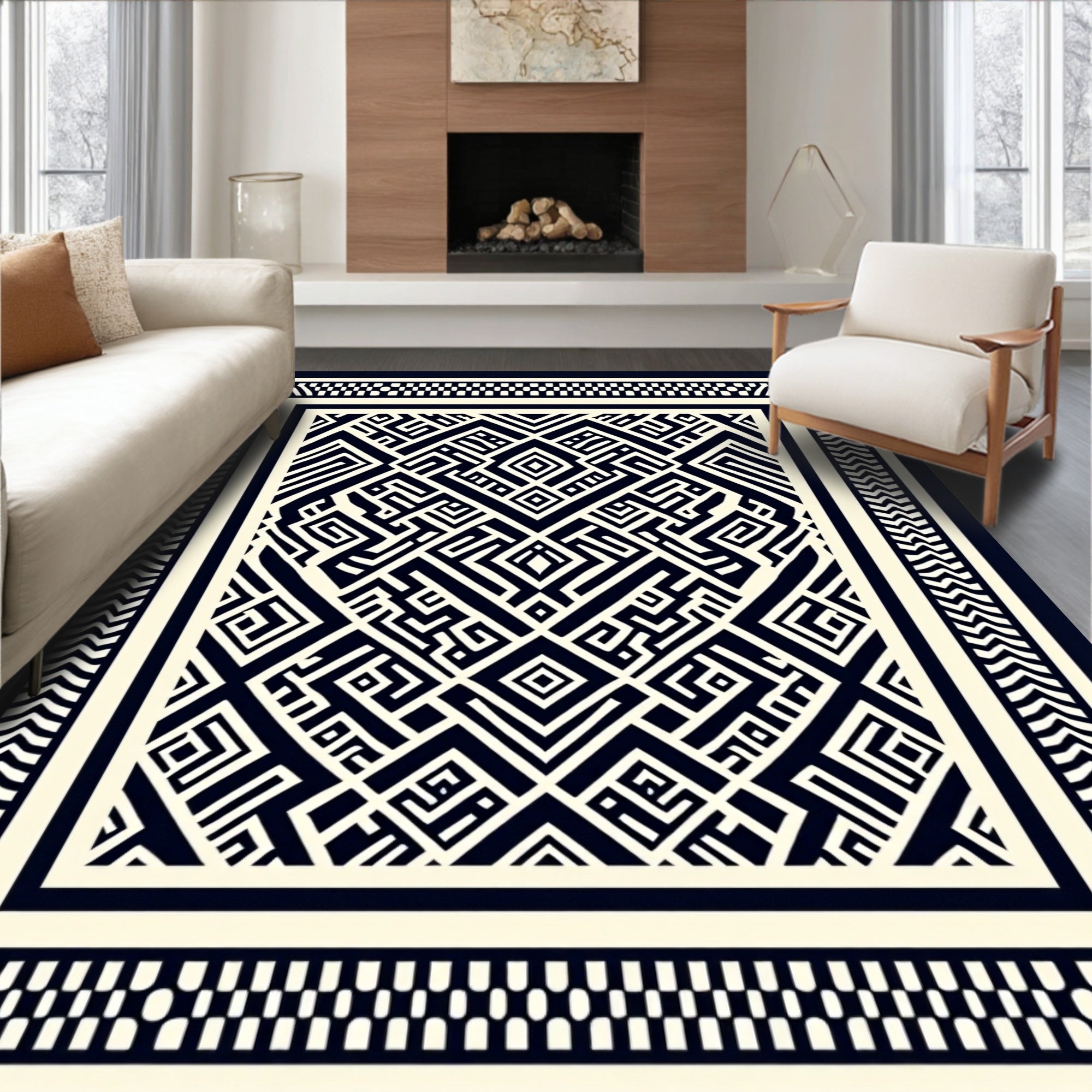 Abstract Geometric Maze Pattern Rug