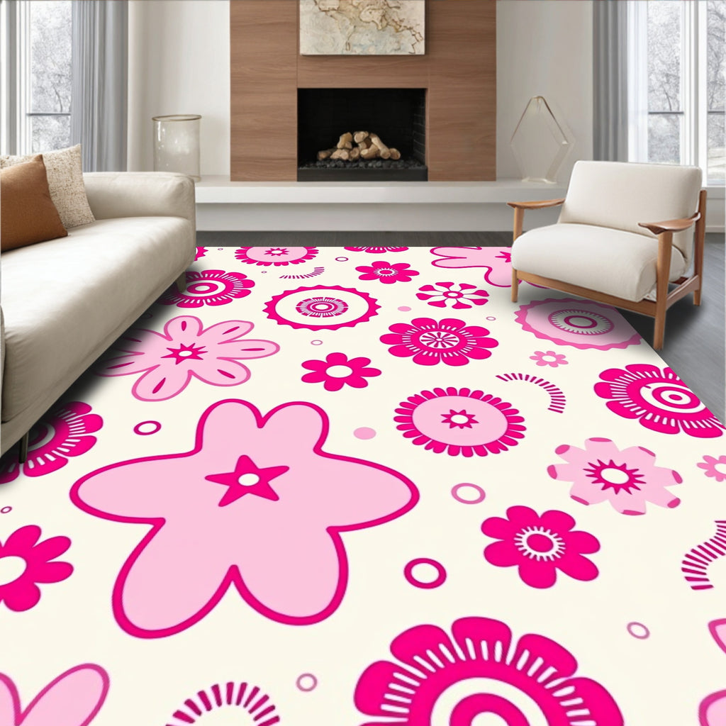Playful Pink Floral Pattern Rug