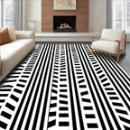 Bold Black White Geometric Stripe Medallion Rug