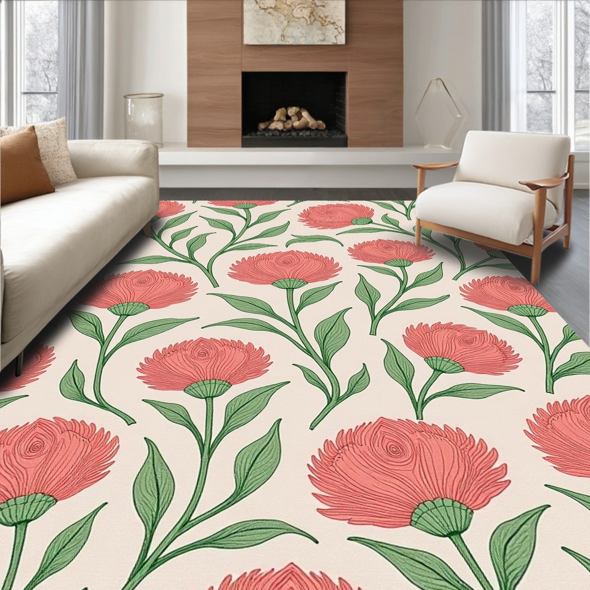 Coral Bloom Vine Garden Rug