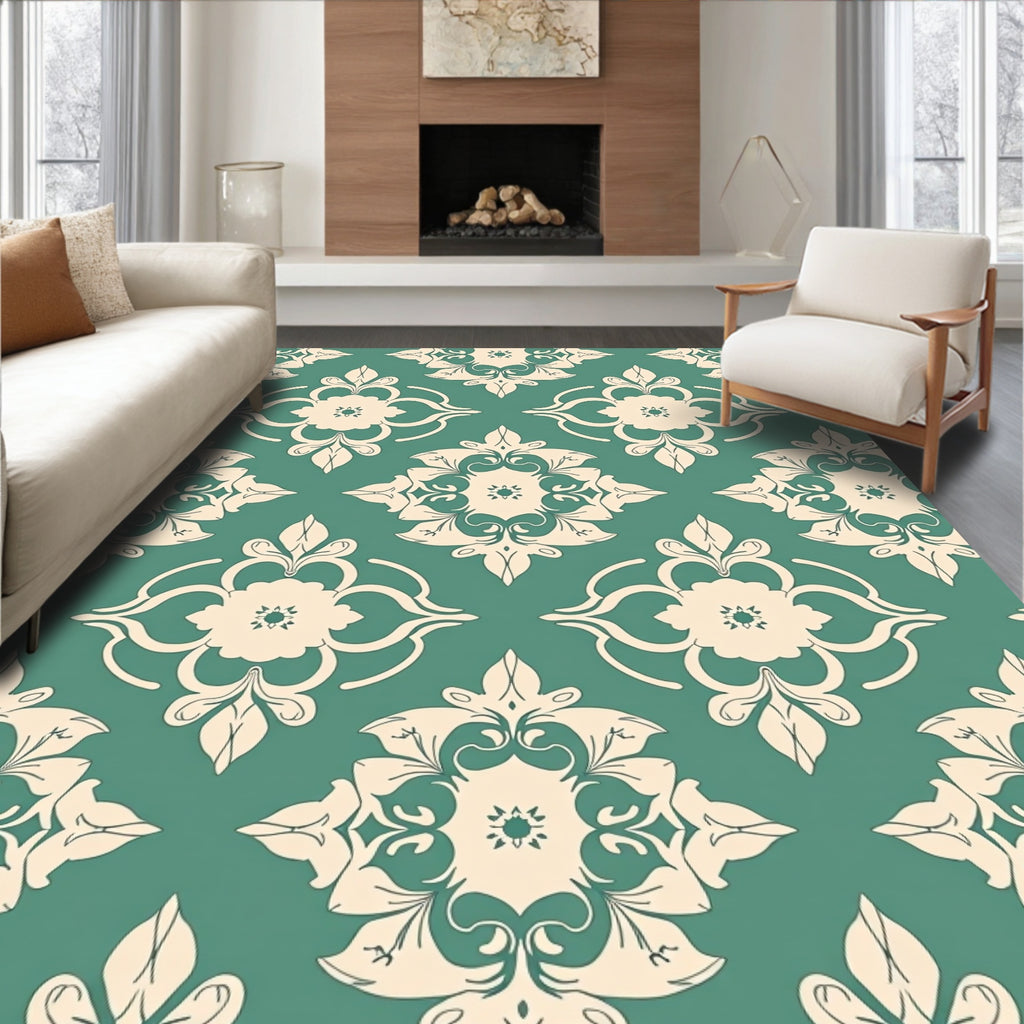 Damask Floral Pattern With Scrollwork Rug