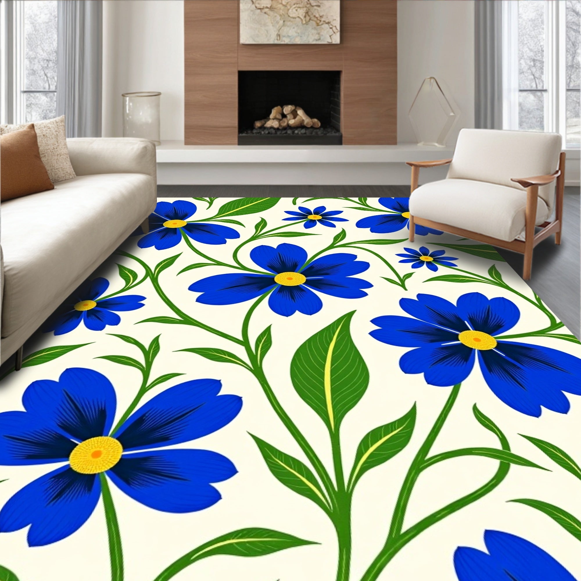 Vibrant Blue Floral Vine Harmony Rug