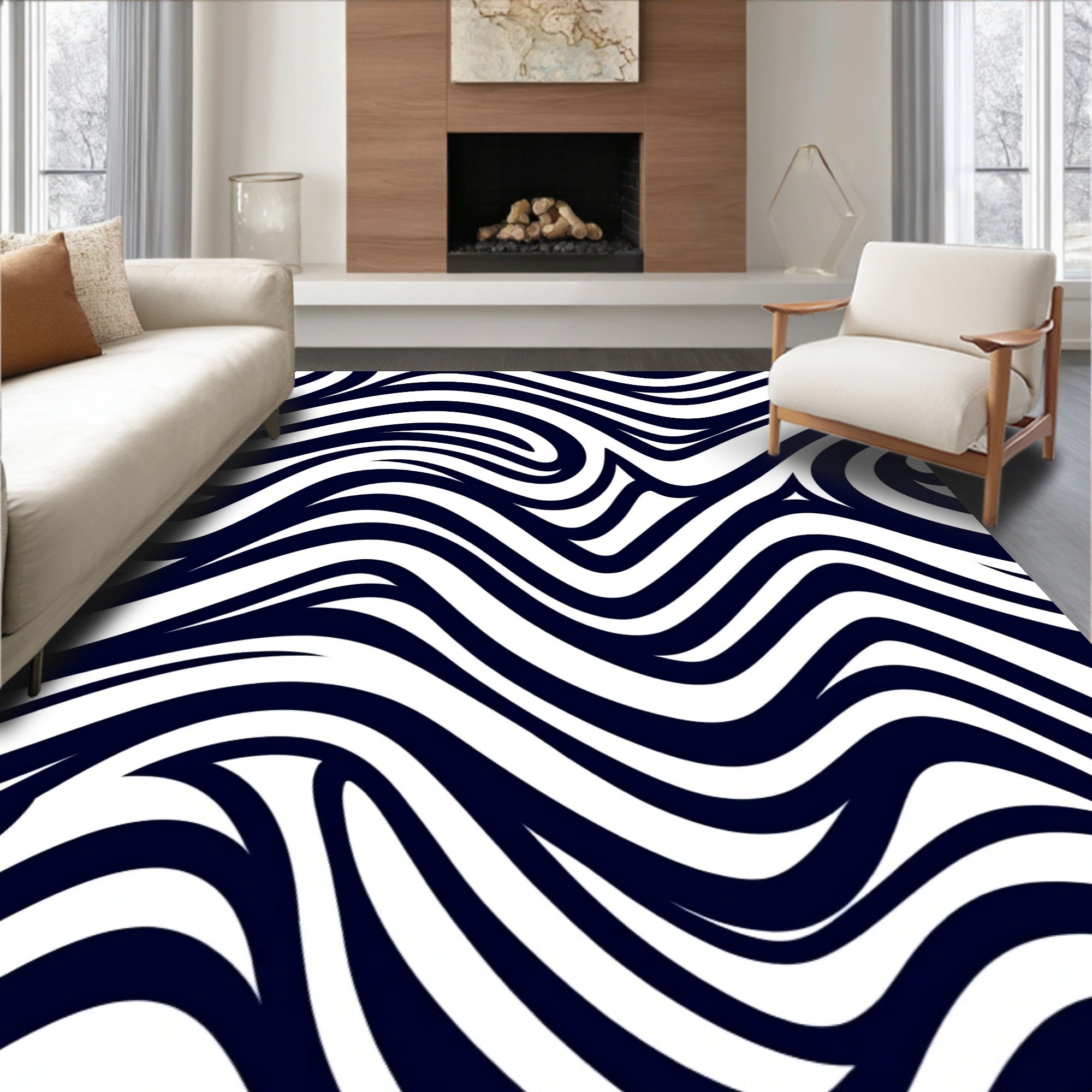 Bold Wavy Stripes Pattern Design Rug