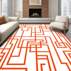 Modern Geometric Orange Line Pattern Rug