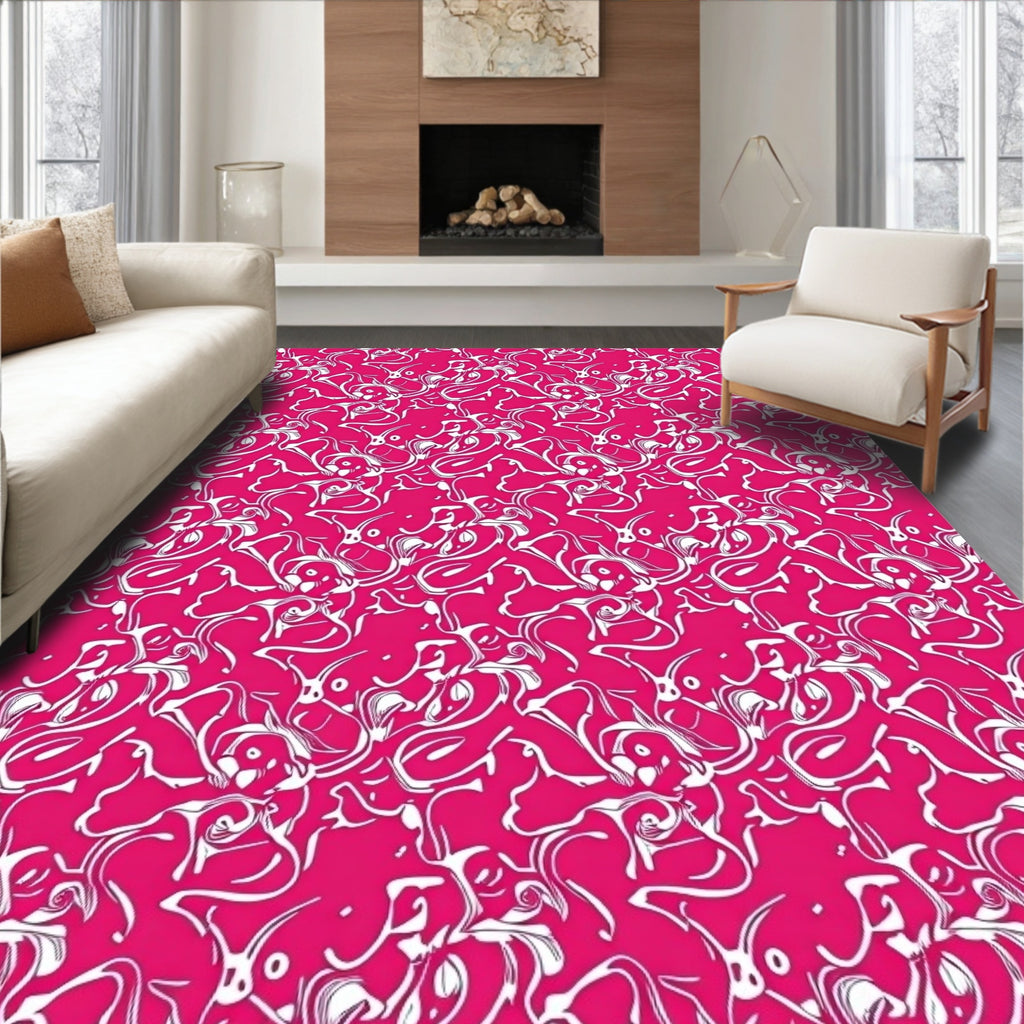 Whimsical Abstract White Swirls Rug
