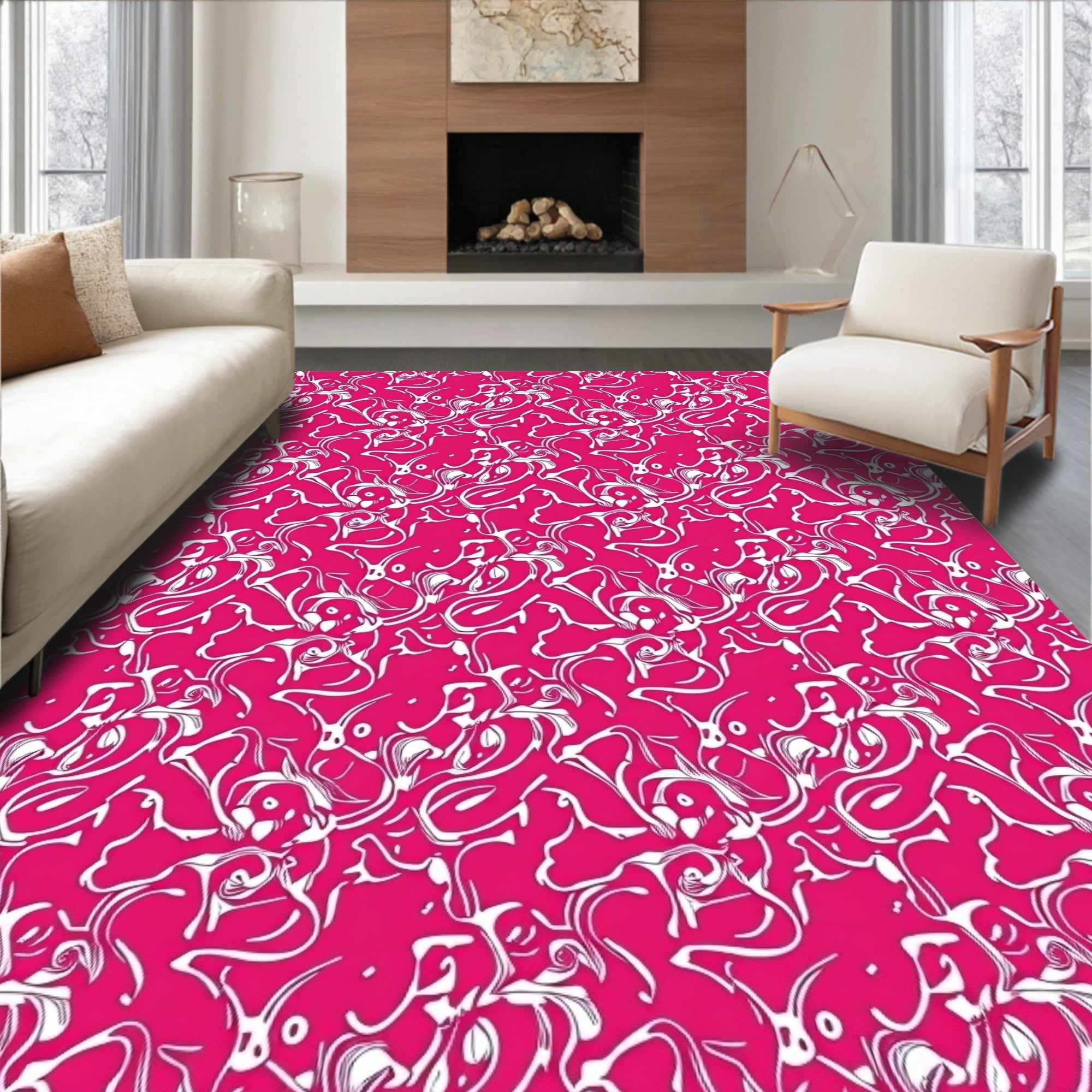 Whimsical Abstract White Swirls Rug